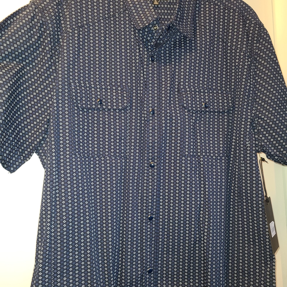 Navy Blue Short Sleeve Casual Button Down Shirt Size XL